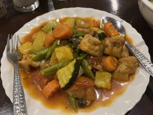 Sweet and sour tofu   at Kapphet Vegan in Vang Vieng