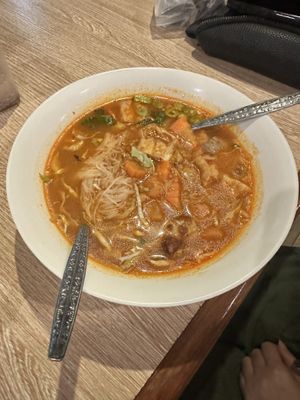 Coconut noodle curry  at Kapphet Vegan in Vang Vieng