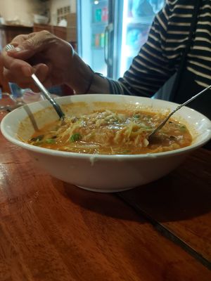 Delicious Coconut vegetable noodles at Kapphet Vegan in Vang Vieng