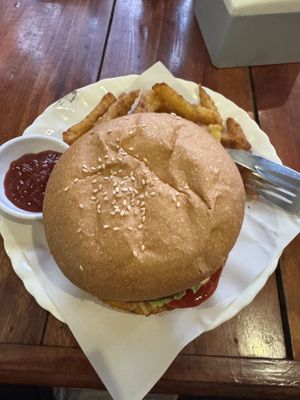 Burger   at Kapphet Vegan in Vang Vieng