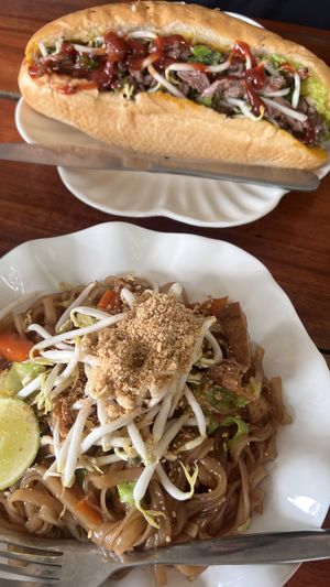 Pad Thai and Larb sandwich    at Kapphet Vegan in Vang Vieng