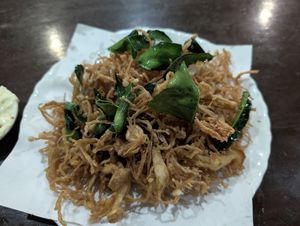 Fried mushrooms at Kapphet Vegan in Vang Vieng