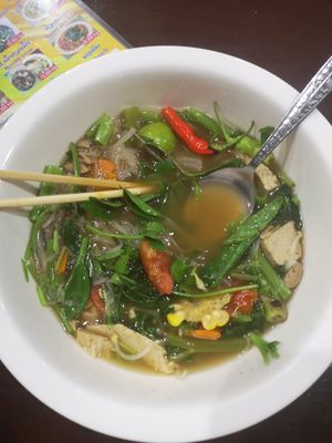 The noodle soup (15k)  is delicious. Make sure to ask for some Thai basil and mint as it really enhanced the flavour at Kapphet Vegan in Vang Vieng