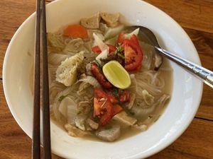 Noodle soup at Kapphet Vegan in Vang Vieng