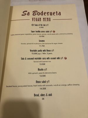 Vegan menu at Sa Bodegueta in Mallorca