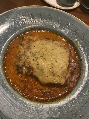 Vegan Lasagne with veggies and vegan cheese  at Sa Bodegueta in Mallorca