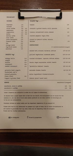 Menu at Sa Bodegueta in Mallorca