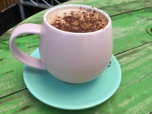Vegan hot chocolate (with ethically sourced cocoa) at For Change Cafe - Melbourne Uni. in Parkville