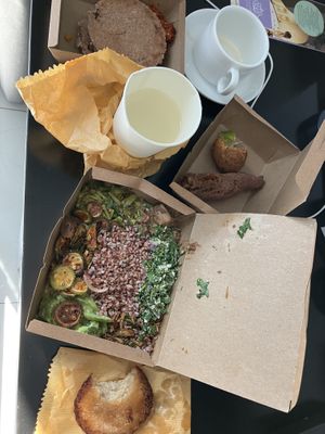 daily special red rice with curries, thick substantial roties, a couple of sweets, and fresh coconut water. All fresh and delicious!  at Ranbath in Colombo