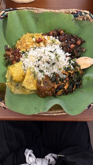 Garlic rice with 4 different curry’s   at Ranbath in Colombo