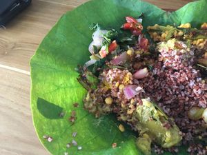 Sorry the food was so good I ate most of it before the photo! Bonus points - they use banana leaf instead of plastic plates. at Ranbath in Colombo