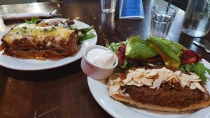Vegan lasagne & vegan burger at The Lillipad Cafe in Cairns