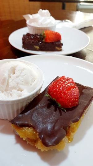 Vegan Chocolate Caramel cake & Vegan Chocolate Brownie at The Lillipad Cafe in Cairns