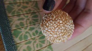 Red bean sesame ball at Enjoy Vegetarian Restaurant - Sunset District in San Francisco