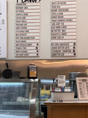 Menu. V = vegan    at Loblolly Creamery in Little Rock