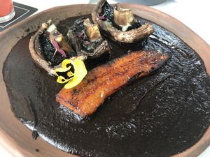 Portobello con mole negro  at House in Cuernavaca
