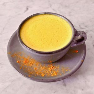 Golden latte with almond milk and Curcuma at House in Cuernavaca