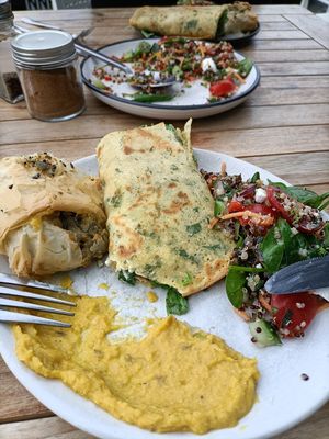 Tabouli salad, filo and crepe shared between two, perfect! at Gratitude in Tauranga