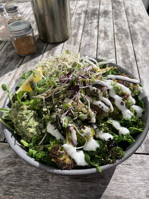 Another clean green bowl- incredible. Huge portions!! Can never finish.  at Gratitude in Tauranga