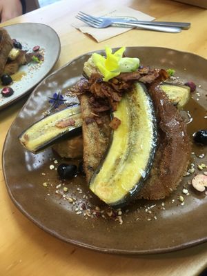 Vegan French Toast with coconut bacon at Gratitude in Tauranga