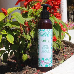 Sulphate- and paraben-free shampoos, 100% vegan and Cruelty-free 
(Returnable packaging)
PETA-Approved Vegan & Cruelty-free logo
 at Biofilia Eco Cosmetica in Vina Del Mar