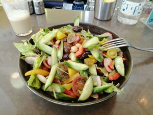 Vegetables and chickpeas salad at Cafe Alma in Tel Aviv