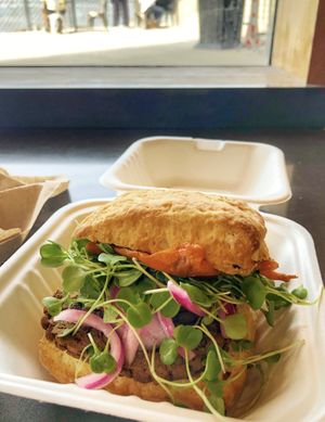 Vegan biscuit sandwich with Field roast at Honest Biscuits in Seattle