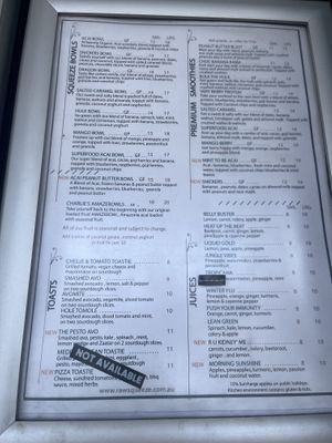 Menu 12/10/2025  at Charlie's Raw Squeeze in Wynnum