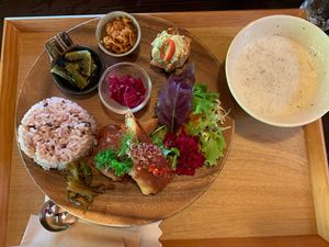 Vegan Plate with Black Rice at Cafe 7 Winds in Yomitan