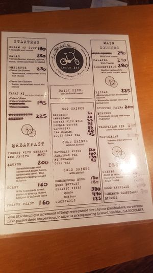Menu at La Bicicleta in El Chalten
