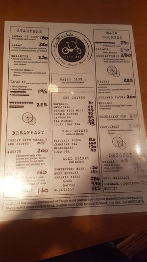 Menu at La Bicicleta in El Chalten