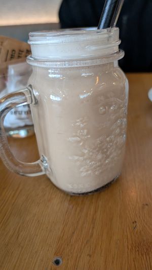 Chai latte with pea milk at Kunsthauscafé in Graz