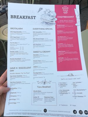Menu at Kunsthauscafé in Graz