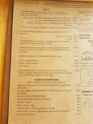 Menu at The Padloper in Riviersonderend