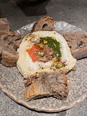 Hummus Starter with Bread  at Honest Greens - Plaça Catalunya in Barcelona