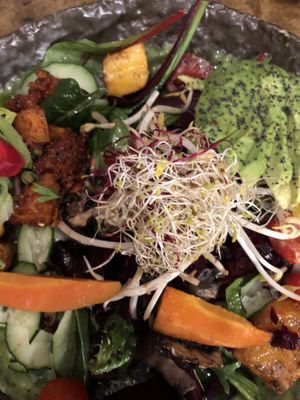 Amazing salad with avocado and chili tofu!  at Honest Greens - Plaça Catalunya in Barcelona