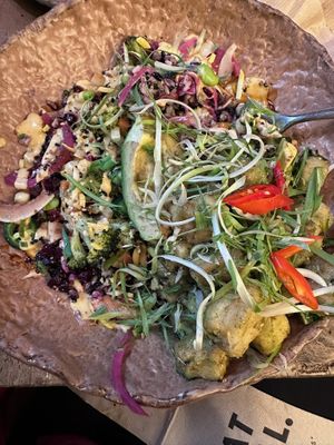 poke bowl with black rice & herb tofu at Honest Greens - Plaça Catalunya in Barcelona