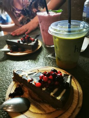 Choco cake. Verry good. 😍 at Honest Greens - Plaça Catalunya in Barcelona