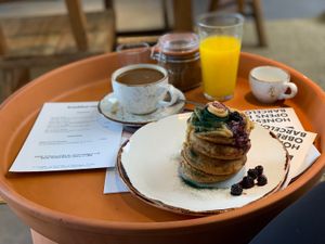 Vegan Pancakes! 💚 at Honest Greens - Plaça Catalunya in Barcelona
