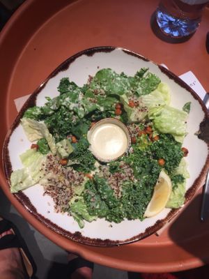 Vegan Caesar Kale Salad & Toasted Chickpea Croutons  at Honest Greens - Plaça Catalunya in Barcelona