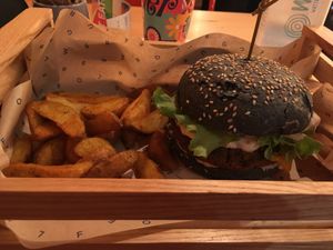 Flower Burger and regular fries  at Flower Burger in Verona