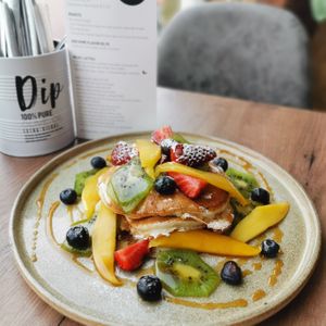 Vegan fruity pancakes, no eggs!  at Mr NonNo in Rotterdam