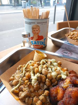 Vegan Option with plantain and plain rice at Osè African Cuisine in Paris