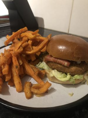 Original Chic’n Fillet with Baecon and Sweet Potato Fries  at VGN Boulevard in Stourbridge