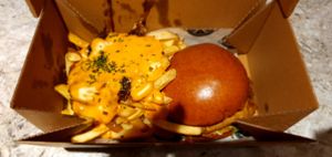 Chic'n fillet burger with filthy skin on fries at VGN Boulevard in Stourbridge