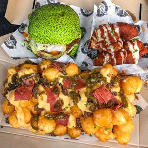 Loaded Tots, Hulk Smash Burger, Chick’n Tenders  at VGN Boulevard in Stourbridge