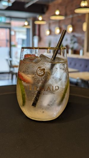 Mermaid Pink Gin with elderflower tonic, strawberries and fresh lime at VGN Boulevard in Stourbridge
