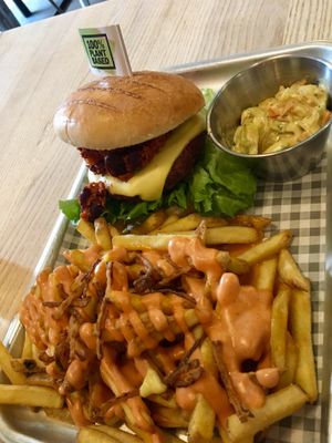 Chilli burger with cheesy island fries at VGN Boulevard in Stourbridge
