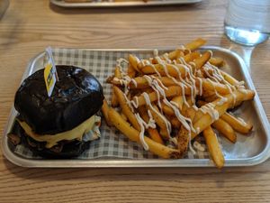 Charcoal camper burger at VGN Boulevard in Stourbridge