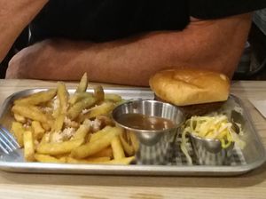 Chkn sandwich with garlic chips, gravy and Cole slaw  at VGN Boulevard in Stourbridge